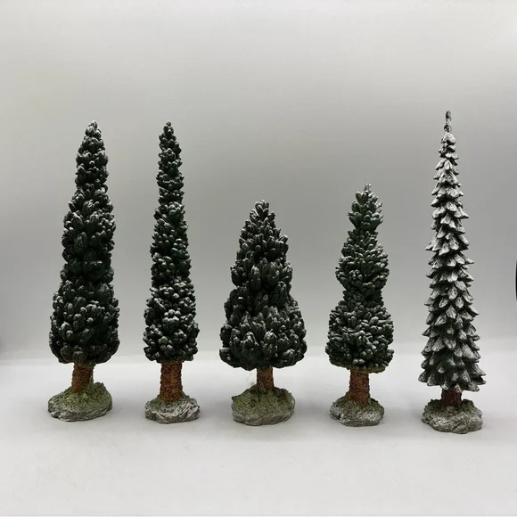 Department 56 1998 Vintage Village Snowy Evergreens Set Of 5 Large 52614 Retired - Picture 4 of 12